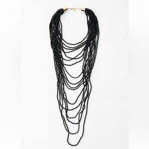 Black Multi-Strand Beaded Waterfall Statement Necklace